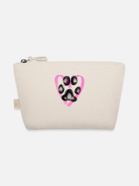 Paw print with heart, pink - Organic Pouch - nature - Front