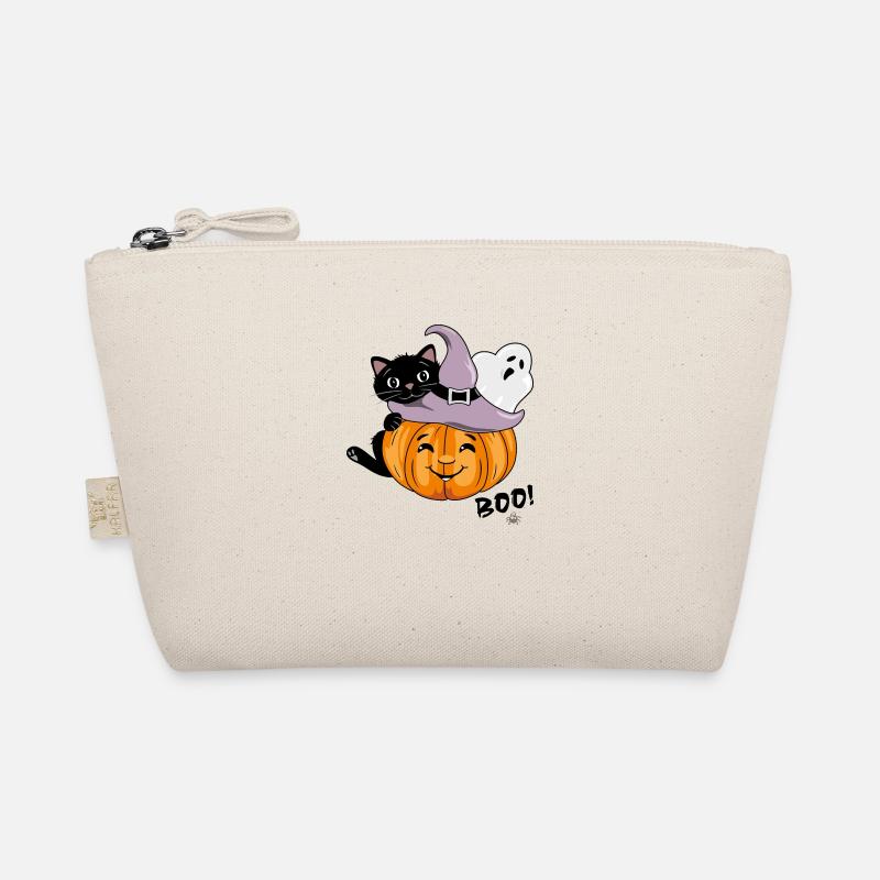 Smiling pumpkin with black cat and ghost Organic Pouch