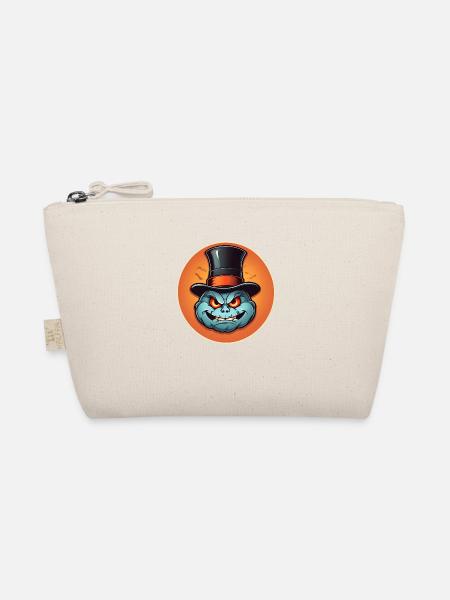 Funny grinning Halloween pumpkin with top hat - Organic Pouch - nature - Front