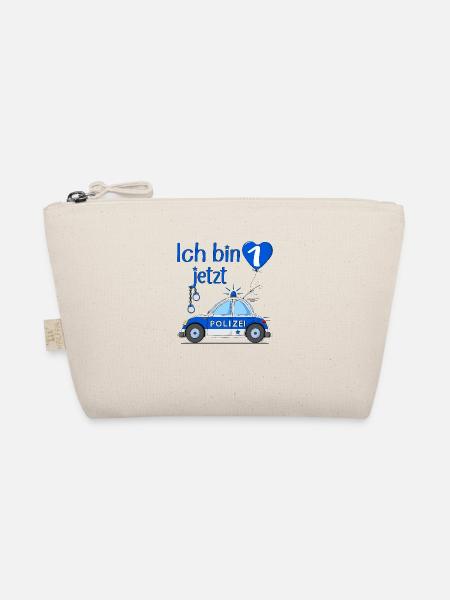 Polizeiauto Ich bin jetzt 1 Geburtstag - Bio-Täschchen - Natur - Vorne