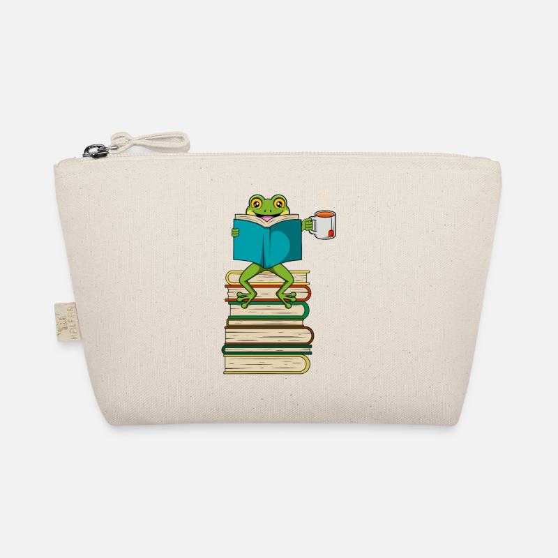 Funny Frog Book Reading and Drinking Tea Organic Pouch