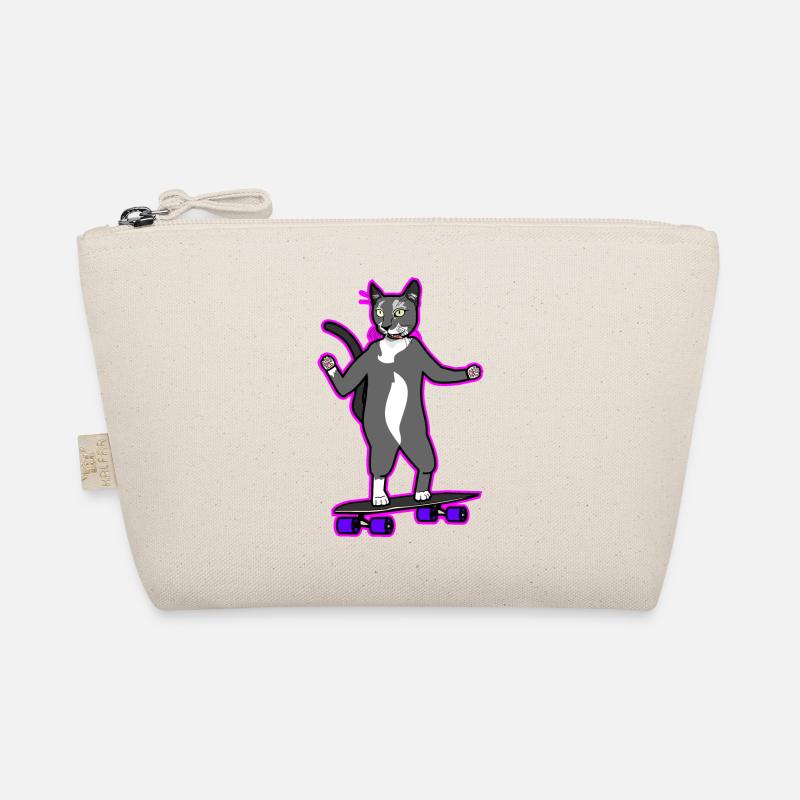Coole Longboard Katze in pink - Bio-Täschchen - Natur