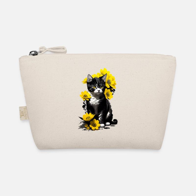 Kätzchen sitzend mit gelben Blumen Bio-Täschchen