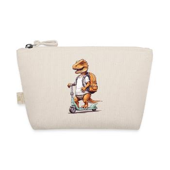 T-Rex Student on Scooter Back to School Dino Design - Organic Pouch - nature - Front