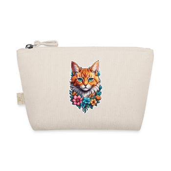 Katze und Blume Aquarell - Bio-Täschchen - Natur - Vorne