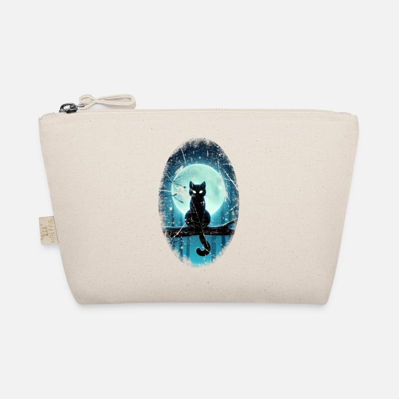 Schwarze Katze vor Vollmond Bio-Täschchen