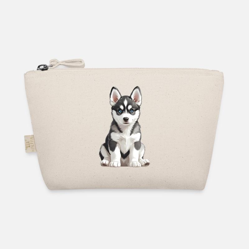 Illustration eines jungen dunkelgrauen Husky-Welpen - Bio-Täschchen - Natur