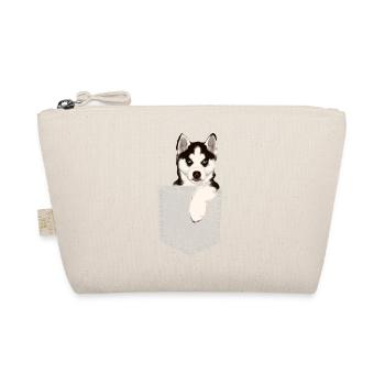 Husky with blue eyes in pocket - pocket dog - Organic Pouch - nature - Front