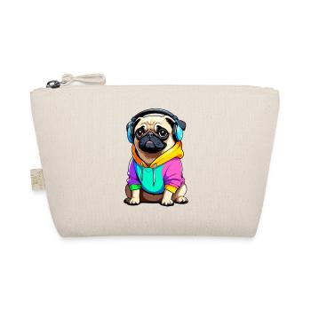 Pug mit Kopfhörer und Kleidung - Bio-Täschchen - Natur - Vorne