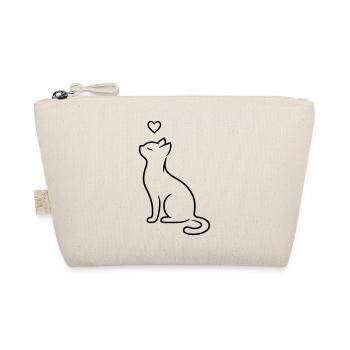 Elegant Sitting Cat with Heart | Minimal Love Art - Organic Pouch - nature - Front