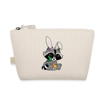 Snuggles the raccoon in a bunny costume with carrot - Organic Pouch - nature - Front