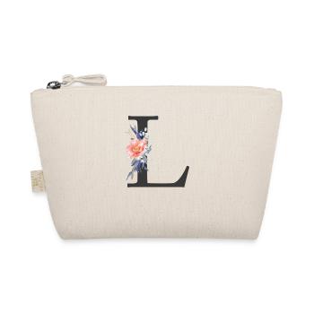 Customizable Monogram L Floral Blue Peach - Organic Pouch - nature - Front