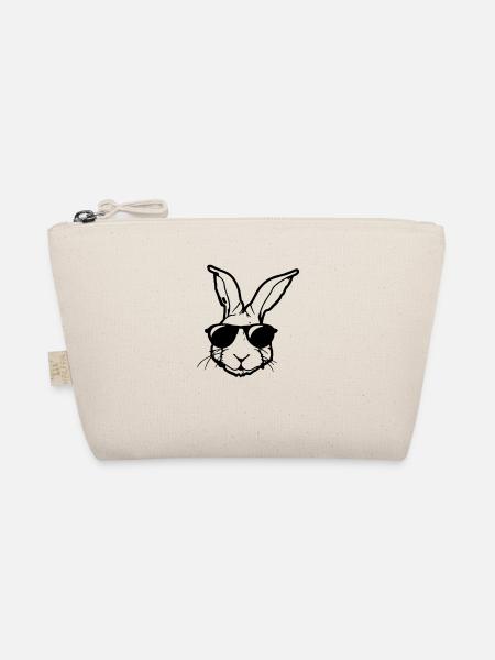Rabbit with sunglasses Rabbit's head Gift idea - Organic Pouch - nature - Front