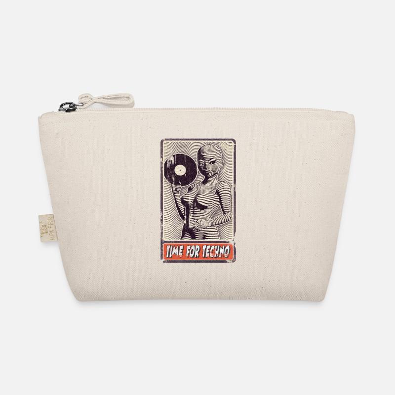 Alienfrau DJ with vinyl record for music lovers. Organic Pouch