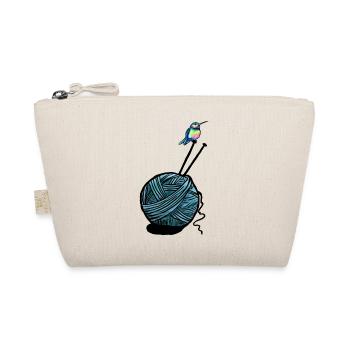 Bunter Kolibri auf Garnknäuel mit Stricknadeln - Bio-Täschchen - Natur - Vorne