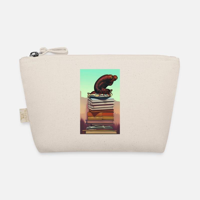 Comic Cartoon Creepy Bookworm Book Stack Organic Pouch