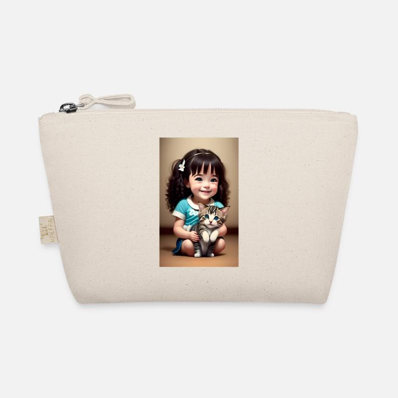 fröhliches Mädchen mit Kätzchen Bio-Täschchen