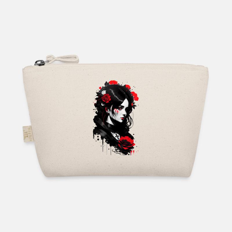 Woman in gothic style with white and red roses Organic Pouch