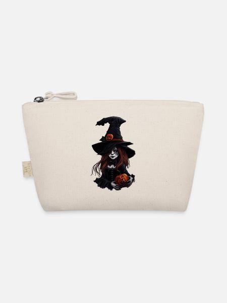 Halloween-Hexe mit Kürbissen - Bio-Täschchen - Natur - Vorne