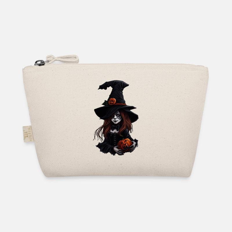 Halloween-Hexe mit Kürbissen - Bio-Täschchen - Natur