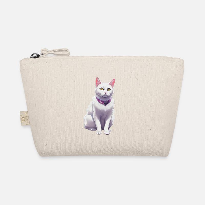 White Cat with a Purple Collar - Organic Pouch - nature