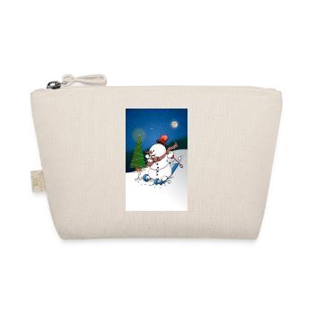 Illustration of a cheerful snowman on skis - Organic Pouch - nature - Front