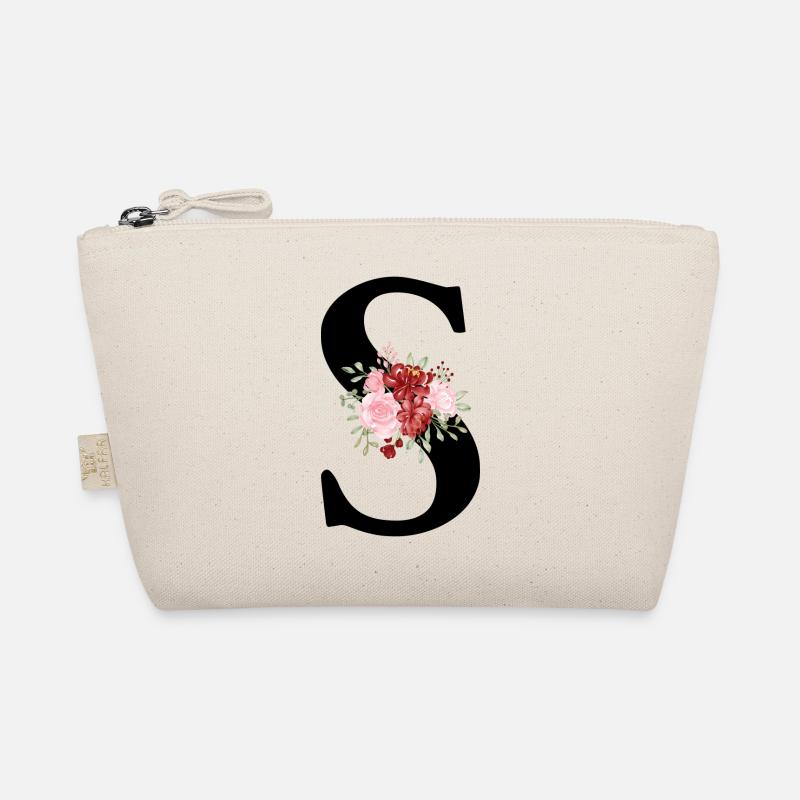 Red Floral Letter S Organic Pouch