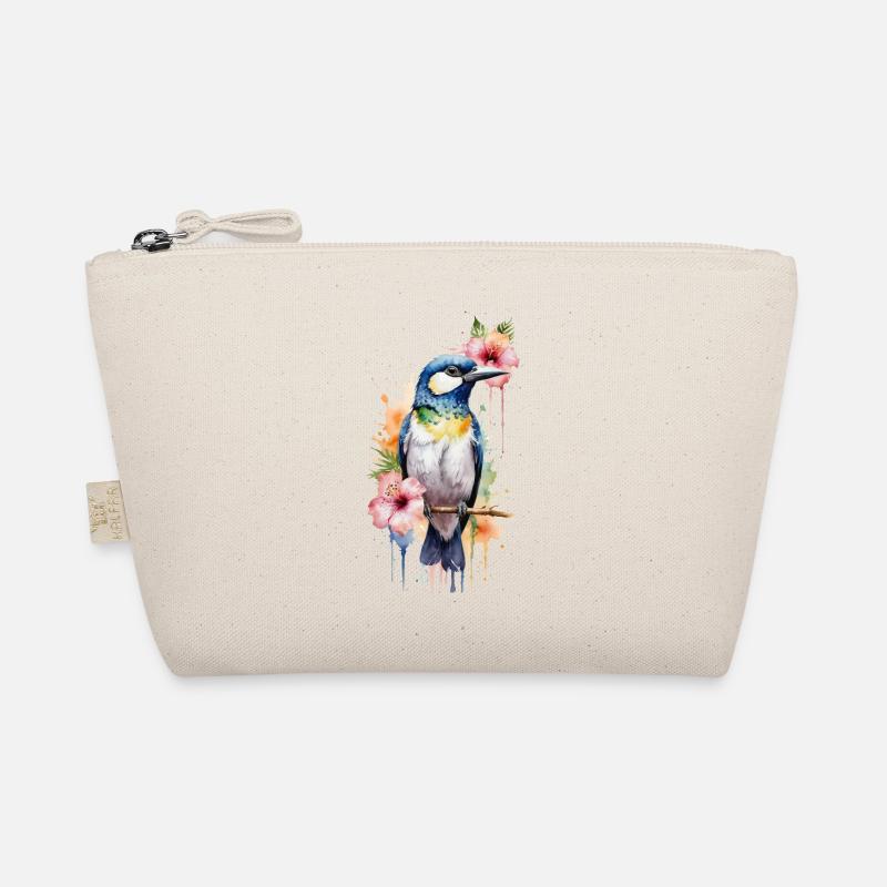 Aquarell-Symphonie: Vogel zwischen Blüten - Bio-Täschchen - Natur