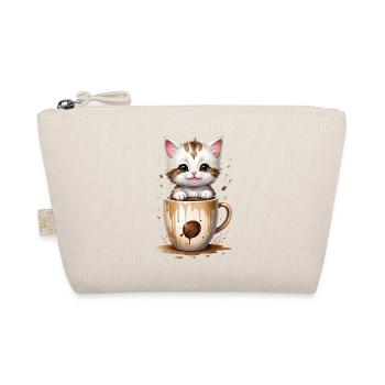 Cozy Kitten and Coffee Cup - Watercolor - Organic Pouch - nature - Front