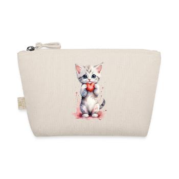 Purrfect Love - Kitten with Heart Watercolor - Organic Pouch - nature - Front