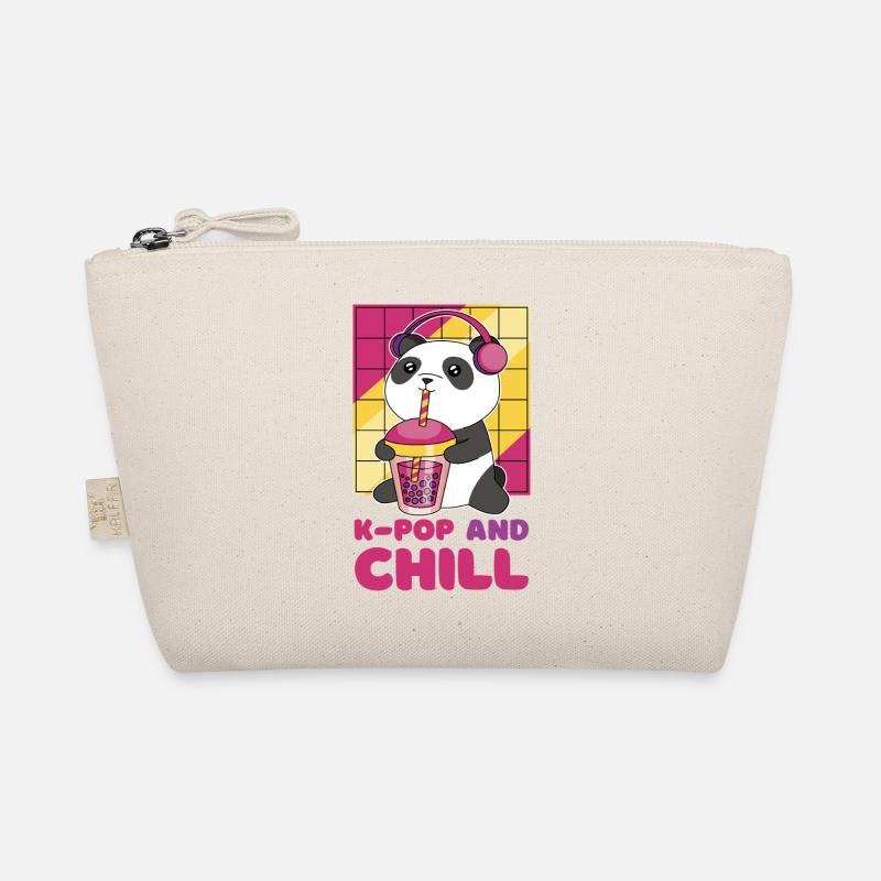 Kawaii Panda with Headphones and Bubble Tea Organic Pouch