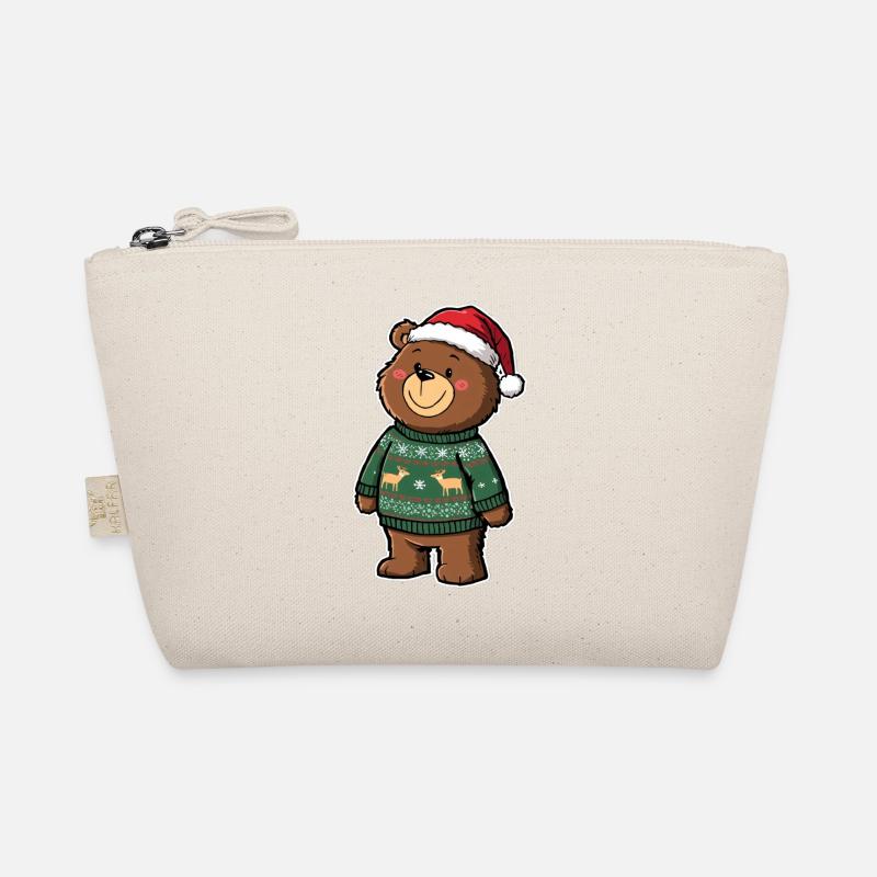 Niedlicher Bär mit Weihnachtspullover Bio-Täschchen