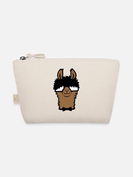 Llama Nerd Geek Hornglasses Bow Tie Funny Alpaca Cute - Organic Pouch - nature - Front