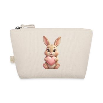 Cuddly bunny with pink heart - Organic Pouch - nature - Front