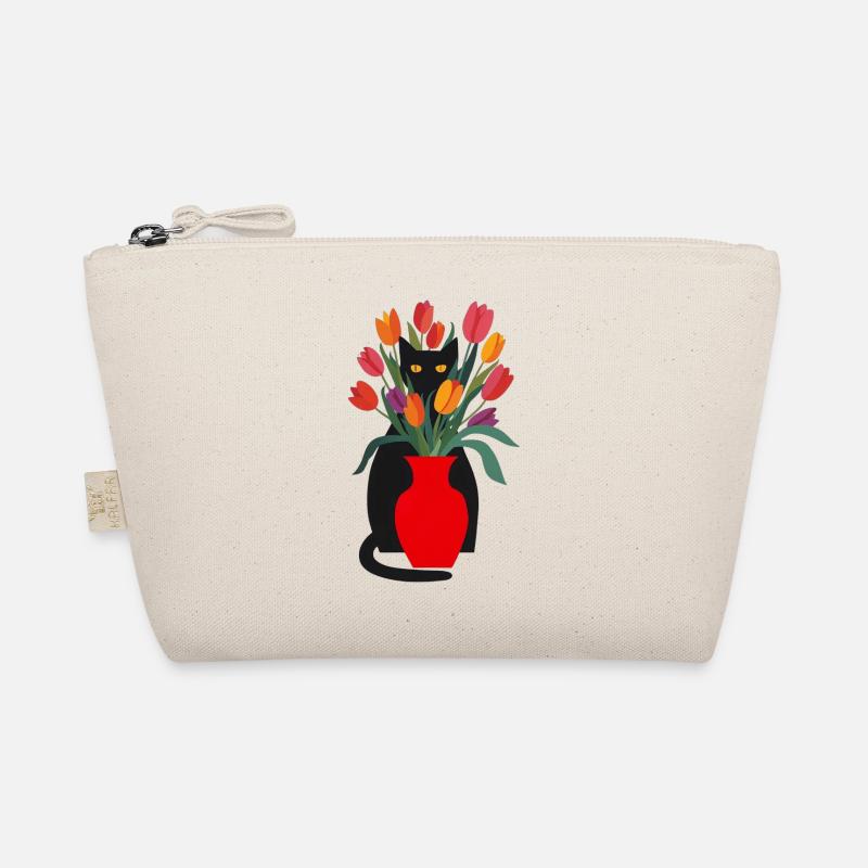Black cat and tulips Organic Pouch