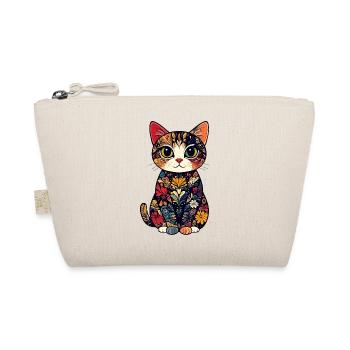 Kunstkatze Blumenkatze im Farbmosaik Blüten Muster - Bio-Täschchen - Natur - Vorne