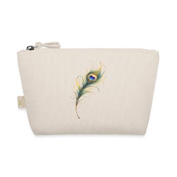 Pfauenfeder Herz Boho Yoga Geschenk   - Bio-Täschchen - Natur - Vorne