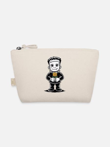 Cute Stitched Monster Boy with Orange Flower - Organic Pouch - nature