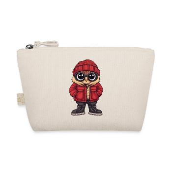 Eule mit roter Winterjacke und Mütze - Bio-Täschchen - Natur - Vorne