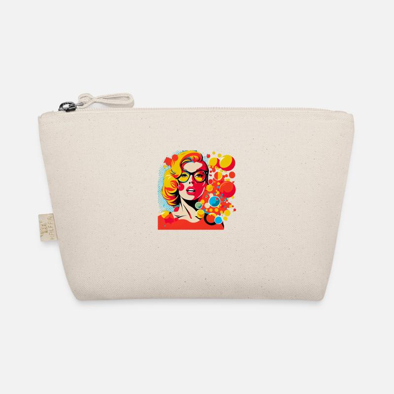 Retro Pop Art Frau mit Brille und bunten Punkten - Bio-Täschchen - Natur