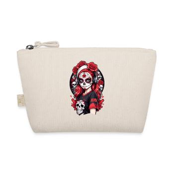 Sugar Skull Girl with Red Hair and White Headband - Organic Pouch - nature - Front