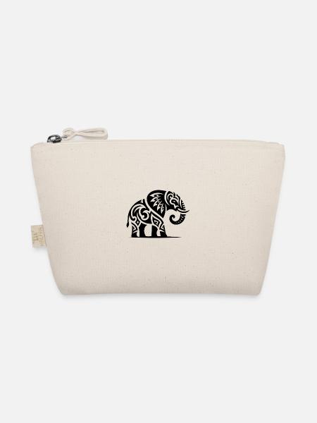 Eleganter Tattoo Elefant mit großen Stoßzähnen - Bio-Täschchen - Natur