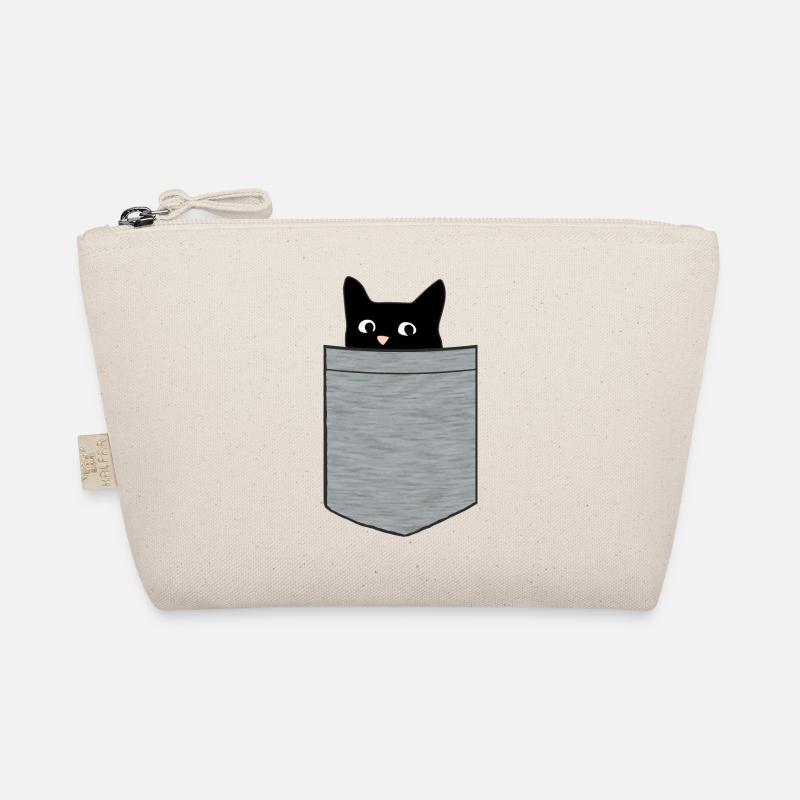 Schwarzes Kätzchen in Brusttasche - Bio-Täschchen - Natur