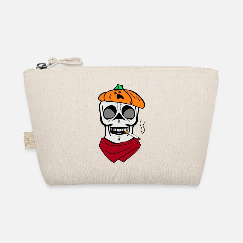 Skelett Schädel Kürbis Barett Zigarette Schal rot Bio-Täschchen