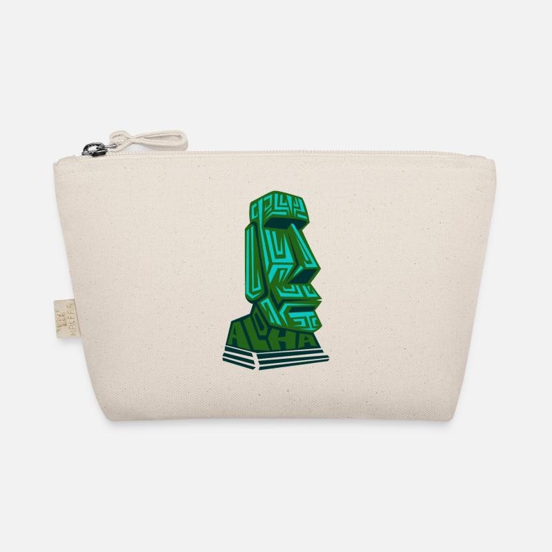 Aloha Moai Tiki Steinkopf Osterinsel vintage green - Bio-Täschchen - Natur