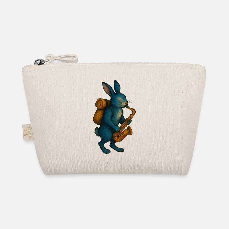 Blaues Kaninchen mit Saxophon - Bio-Täschchen - Natur