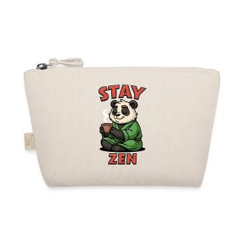 Panda monk with tea and Stay Zen lettering - Organic Pouch - nature - Front