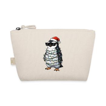 Süßer Pinguin Weihnachten mit Lichterkette Cartoon - Bio-Täschchen - Natur - Vorne