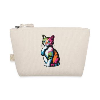 Nachdenkliche Pop-Katze Farbexplosion - Bio-Täschchen - Natur - Vorne