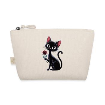 Black Cat T-Shirt with Rose - Organic Pouch - nature - Front